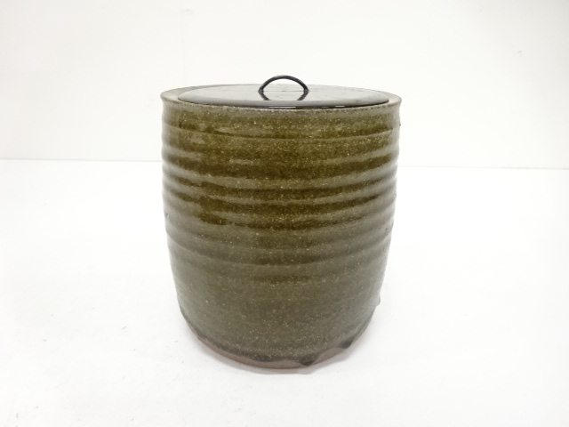 作家物　草釉　水指(無地箱付)